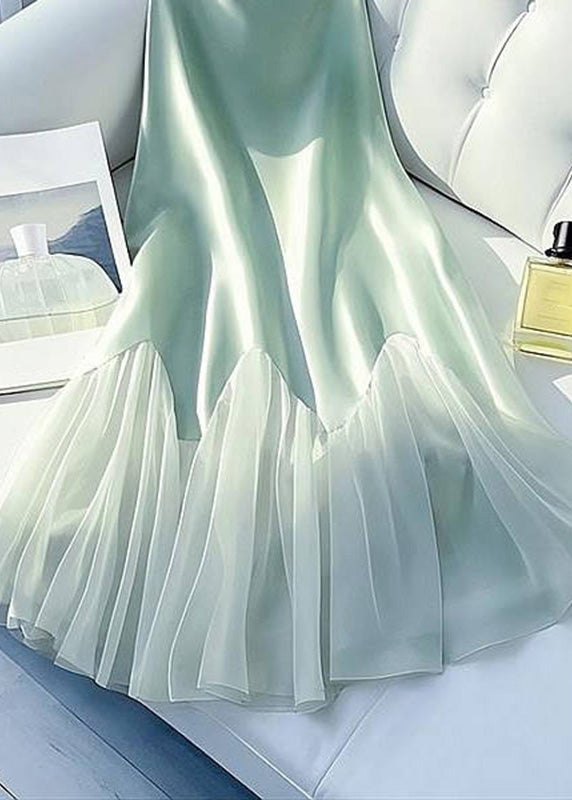 Green Summer Tulle Silk High Skirt Waist Light Patchwork Art Maxi