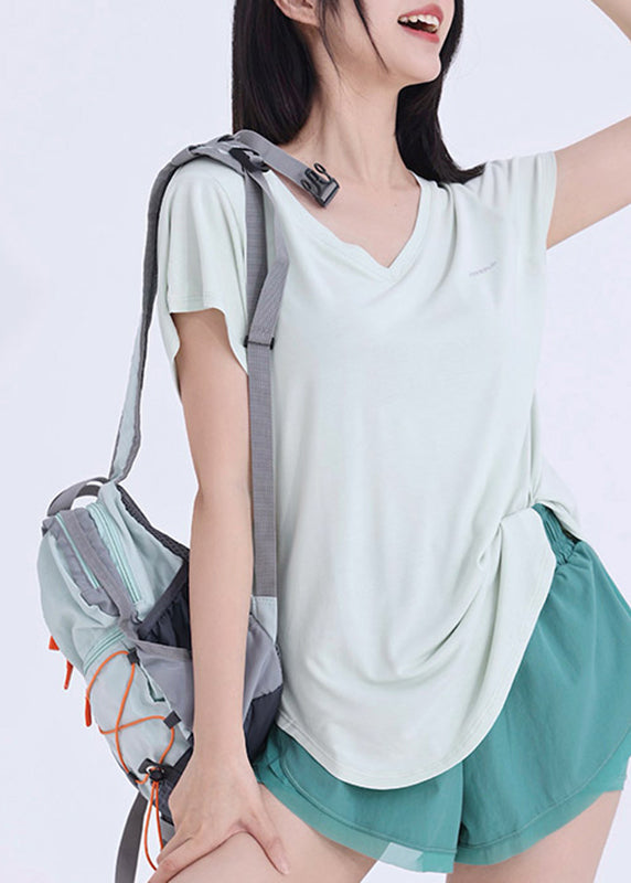 Light Patchwork Tank Yoga Tops Art Sleeve Green Short