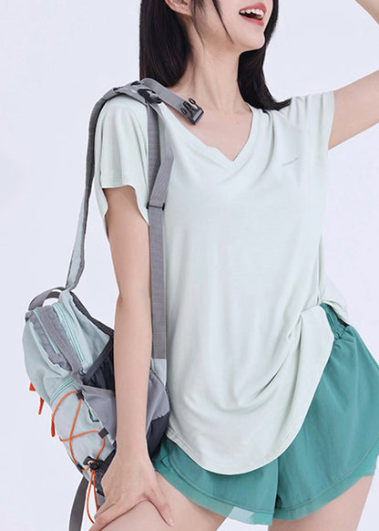 Light Patchwork Tank Yoga Tops Art Sleeve Green Short