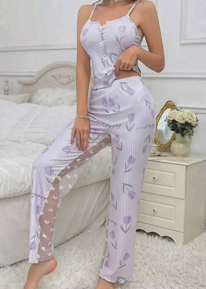 And Light Art Tulle Patchwork Print Purple Trousers Vest