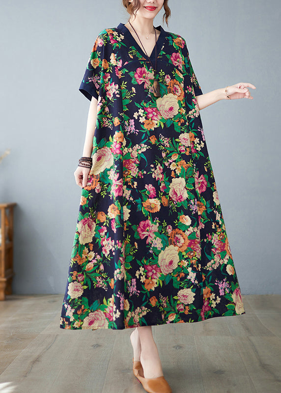 Navy Cotton Summer Art Print Dress Oversized