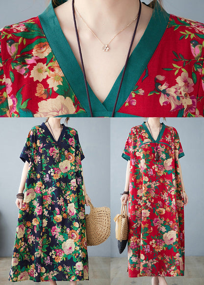 Navy Cotton Summer Art Print Dress Oversized