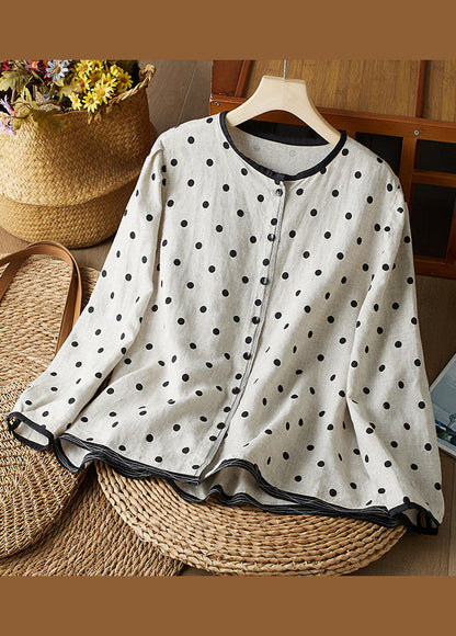 Cotton Spring Dot Button Shirts Art Neck O