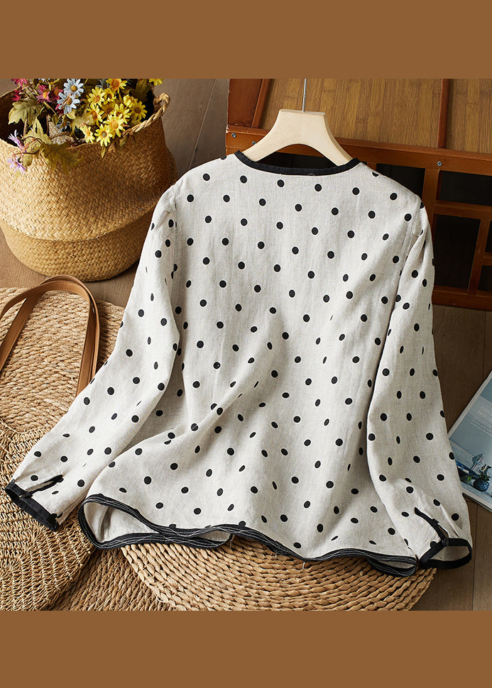 Cotton Spring Dot Button Shirts Art Neck O