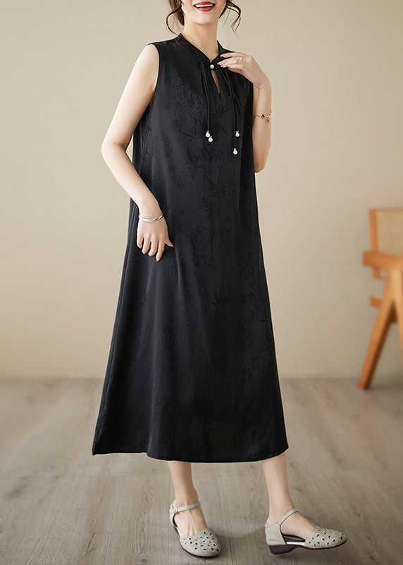 Art Orange Tasseled Jacquard Silk Dress Sleeveless TM038