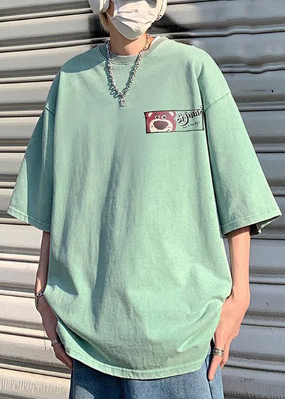 Half T Sleeve Cotton Shirts Pink Art Men Print Cartoon