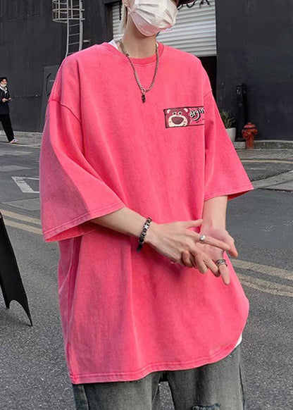 Half T Sleeve Cotton Shirts Pink Art Men Print Cartoon