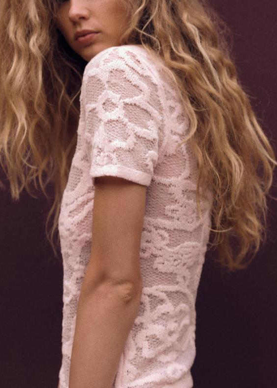 Pink Art Neck Hollow Shirts O Summer T Out Knit