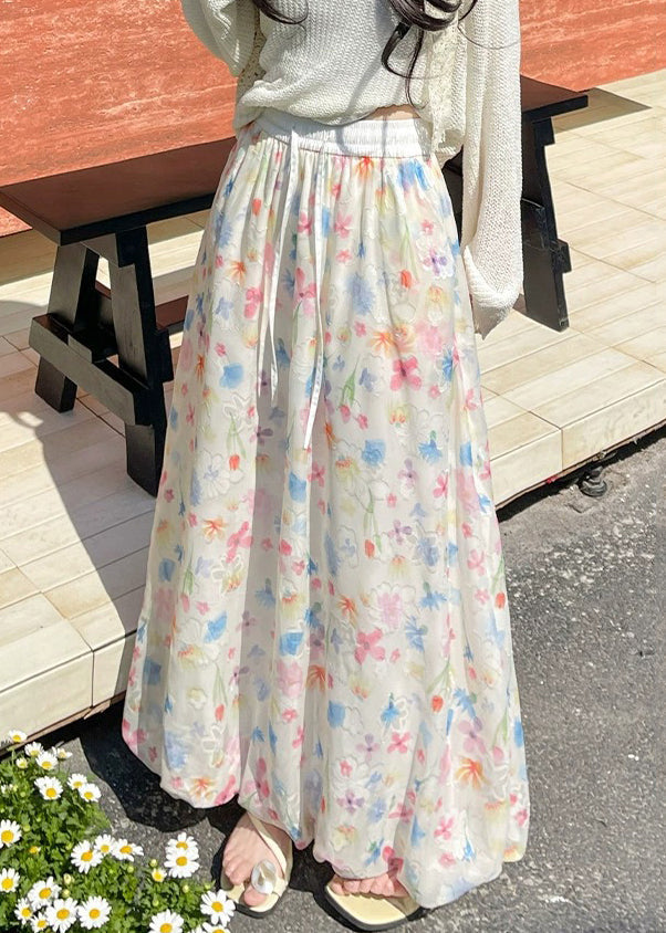 Summer Art Chiffon Print Waist Elastic Skirts Up Lace