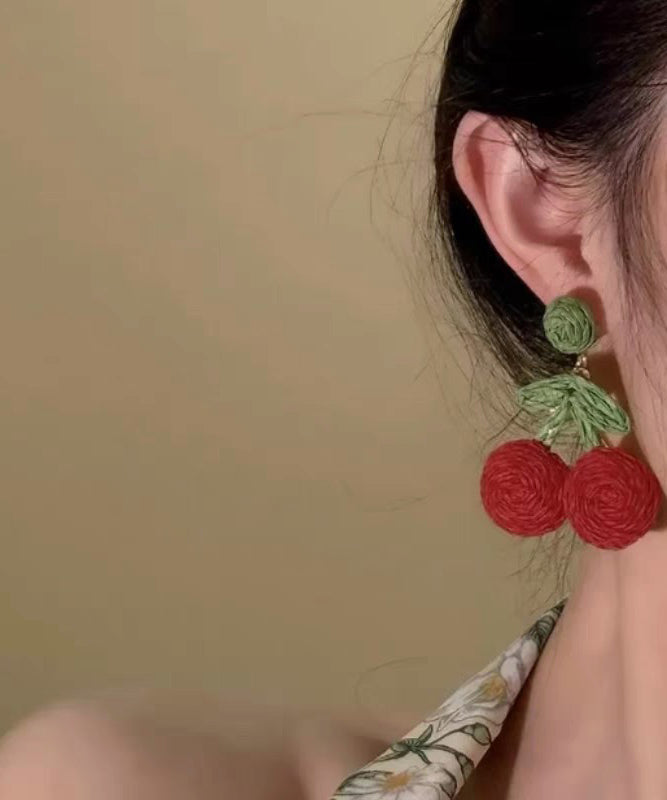 Earring Art Weaving Alloy Strawberry Red Drop