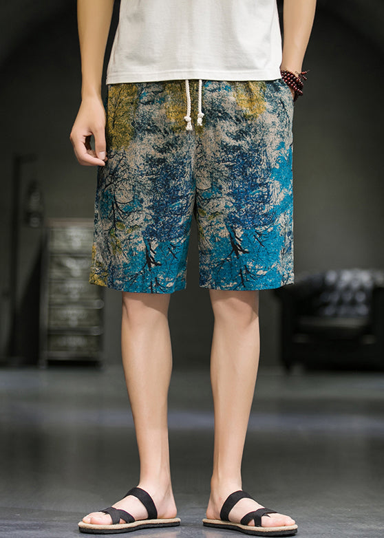 Elastic Red Pants Summer Waist Art Men Print Cotton