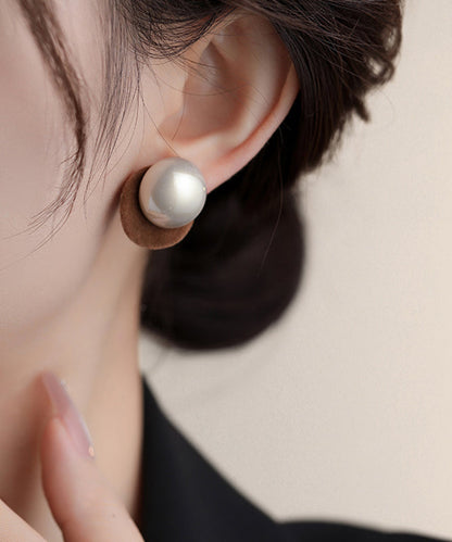 Silver Stud Art Red Earrings Pearl Flocking Sterling