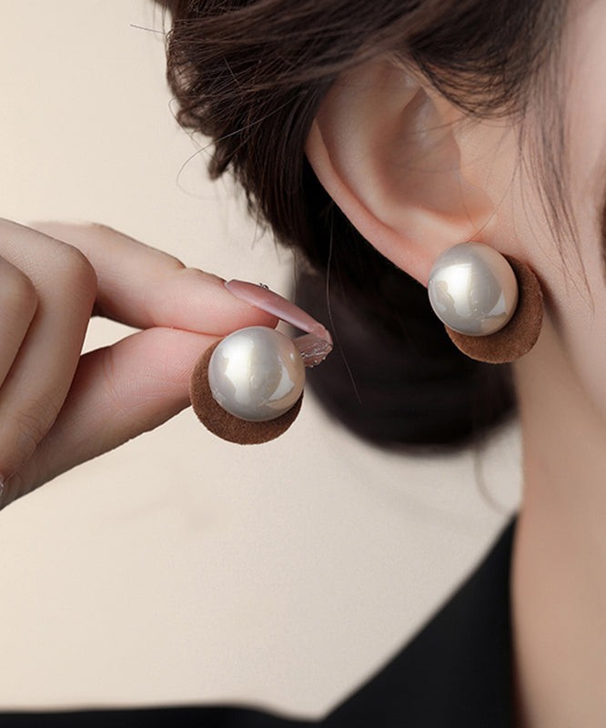 Silver Stud Art Red Earrings Pearl Flocking Sterling