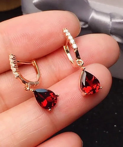 Art Red Sterling Silver Overgild Inlaid Gem Stone Zircon Drop Earrings AC1052