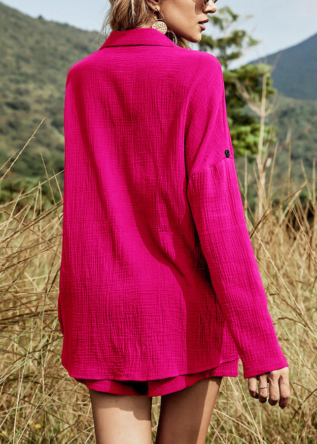 Art Summer Two Cotton Set Oversized Womens Pieces Rose