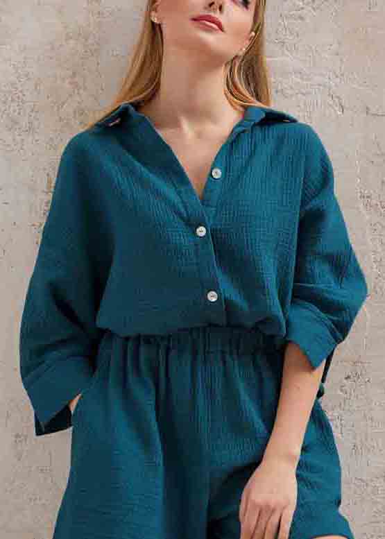 Solid Color Shorts Set Shirts Oversized Two And Pieces Art Cotton