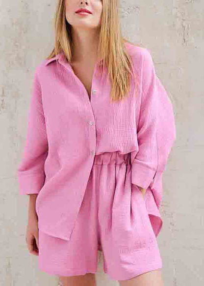 Solid Color Shorts Set Shirts Oversized Two And Pieces Art Cotton