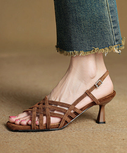 Art Splicing Sandals Peep Suede High Heel Toe Black