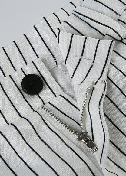 Pants Button Striped High Cotton Waist Summer Art