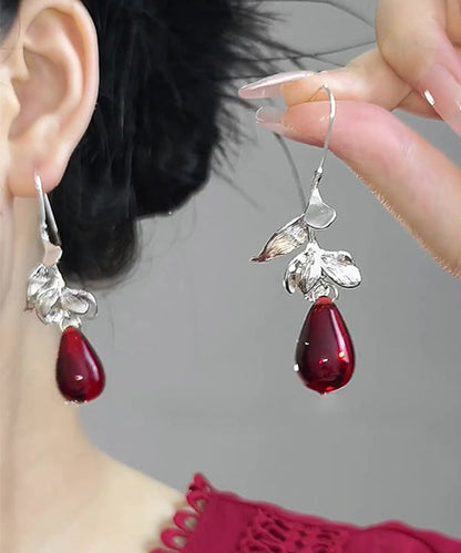 Earrings Drop Art Water Glass Alloy Droplet Leaves White