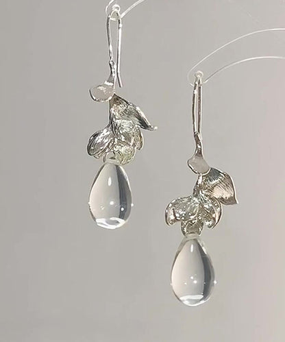 Earrings Drop Art Water Glass Alloy Droplet Leaves White