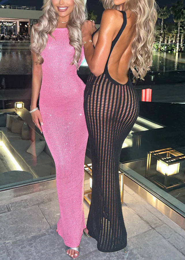 Hollow Dresses Out White Art Summer Backless Knit