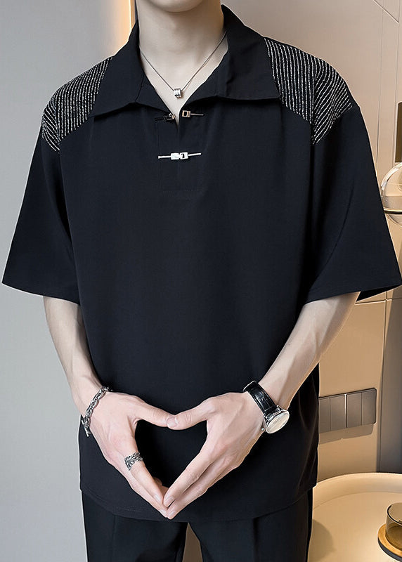 Summer Ice Button Polo Patchwork Art White Shirts Silk