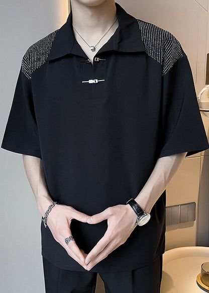 Summer Ice Button Polo Patchwork Art White Shirts Silk