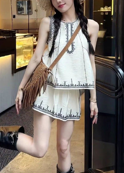 Skirts Cotton Embroidered Set Pieces And Art White Two Tops