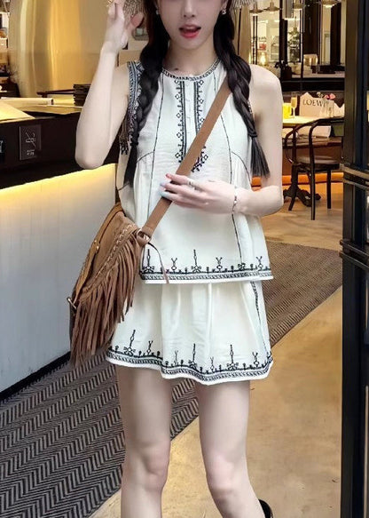 Skirts Cotton Embroidered Set Pieces And Art White Two Tops