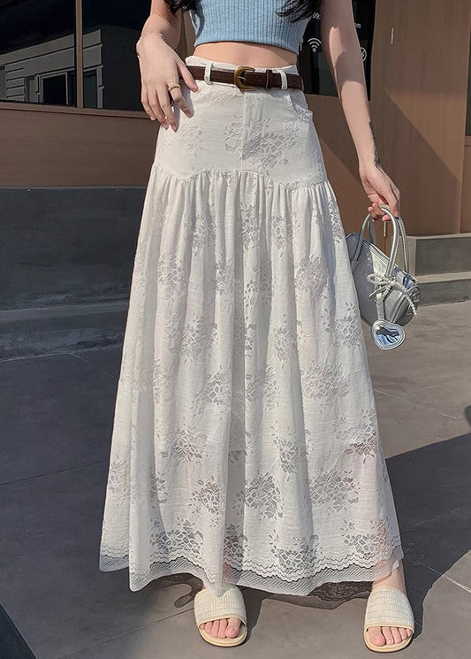 Out Art Lace White Hollow Skirt Waist High Summer