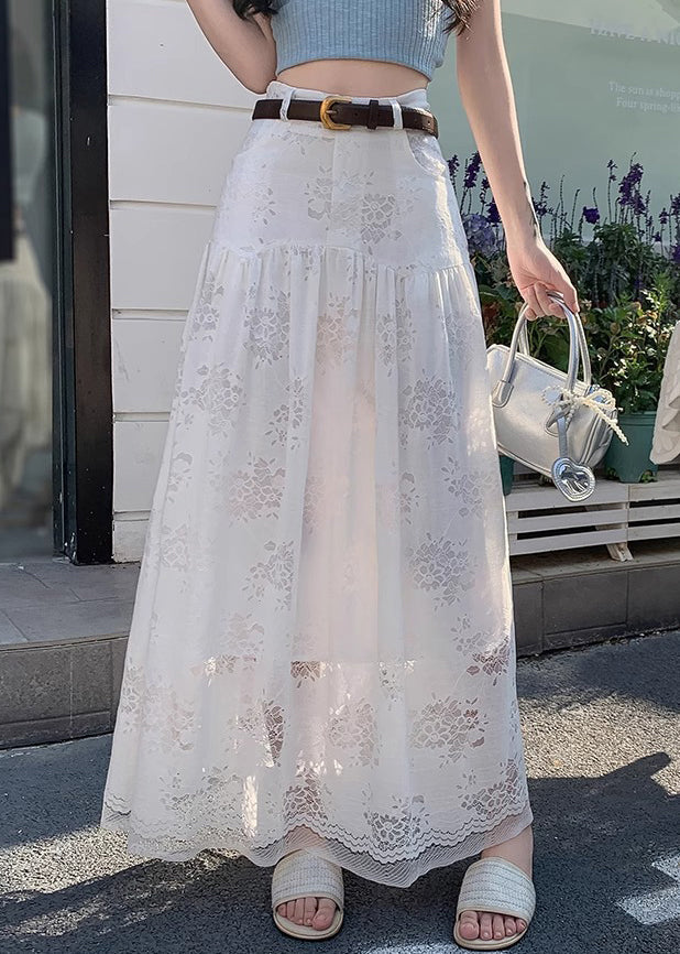 Out Art Lace White Hollow Skirt Waist High Summer