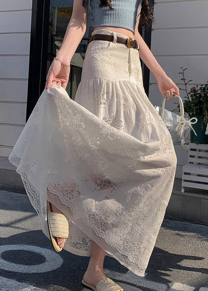 Out Art Lace White Hollow Skirt Waist High Summer