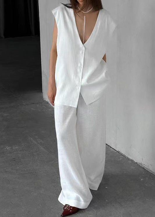 Oversized Vests Pants Art Cotton Set Wide White Piece And Two Leg