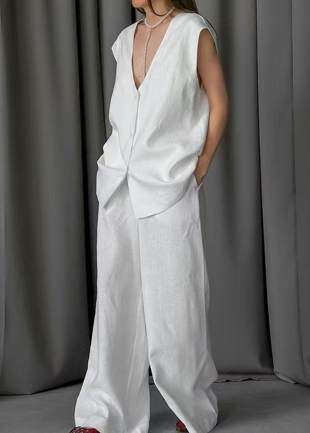 Oversized Vests Pants Art Cotton Set Wide White Piece And Two Leg