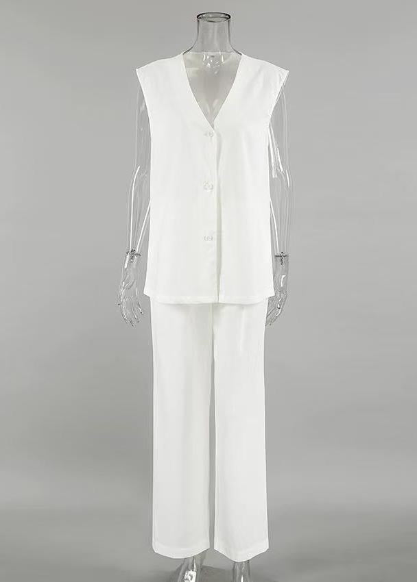 Oversized Vests Pants Art Cotton Set Wide White Piece And Two Leg