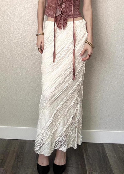 High White Summer Art Side Lace Skirts Open Waist