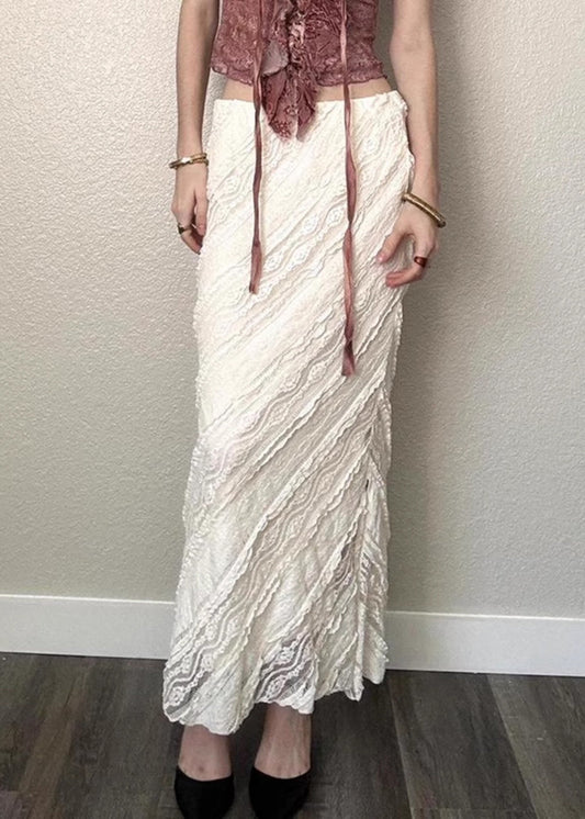 High White Summer Art Side Lace Skirts Open Waist