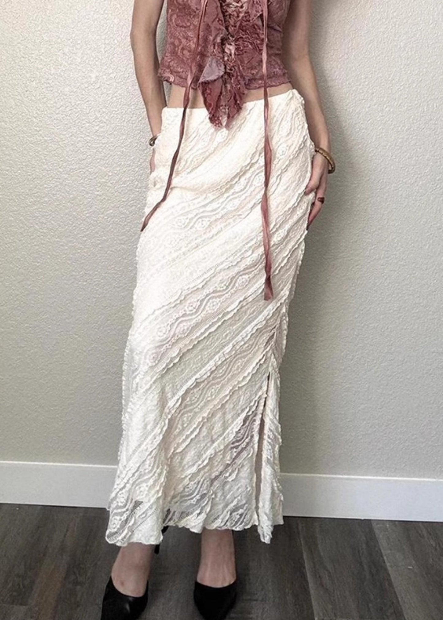 High White Summer Art Side Lace Skirts Open Waist