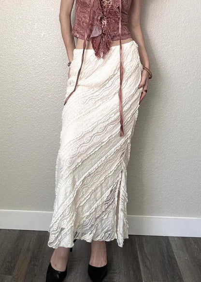 High White Summer Art Side Lace Skirts Open Waist