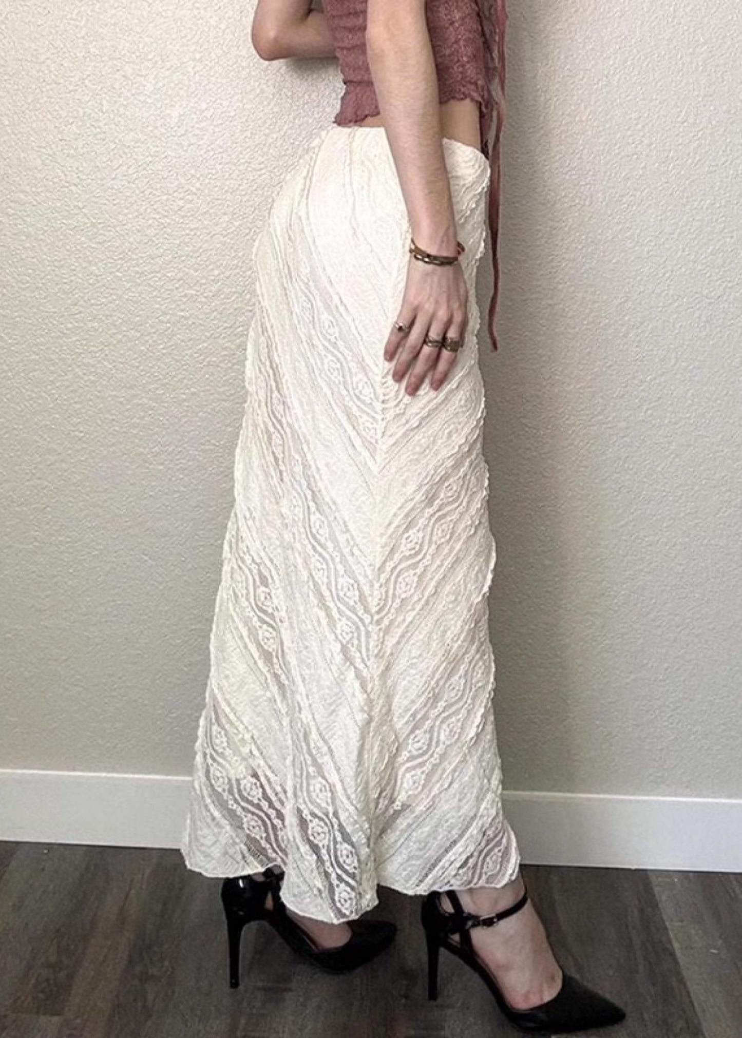 High White Summer Art Side Lace Skirts Open Waist