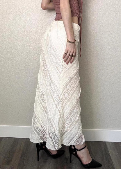 High White Summer Art Side Lace Skirts Open Waist