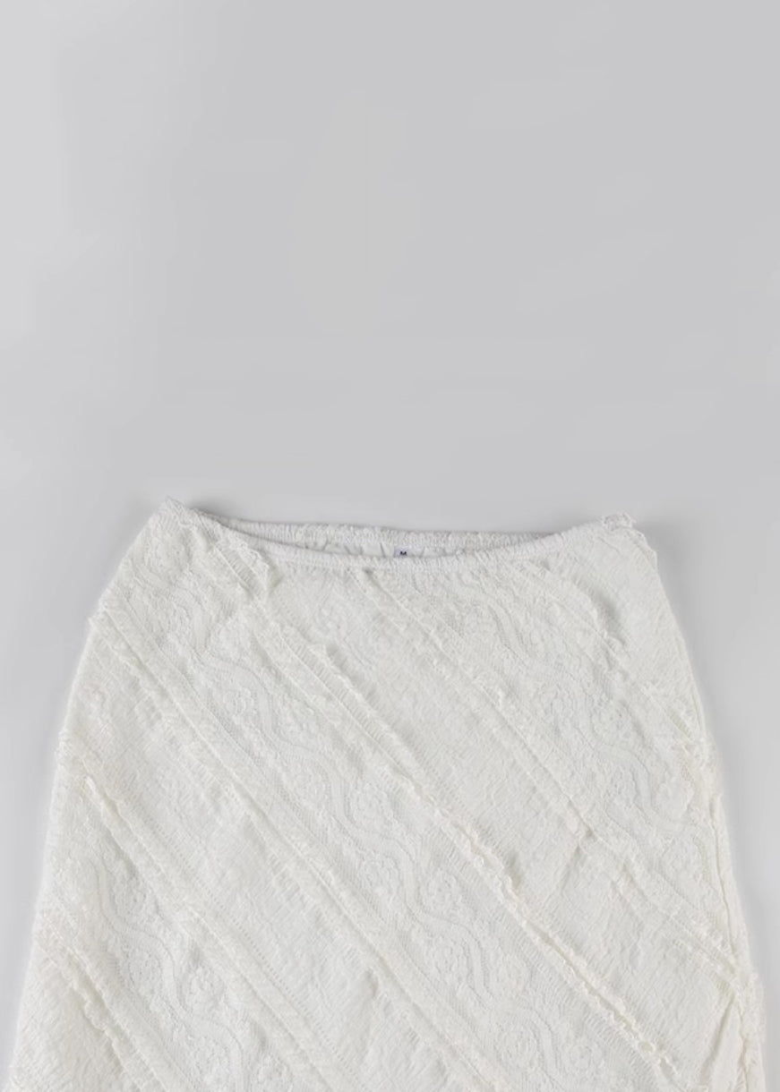 High White Summer Art Side Lace Skirts Open Waist