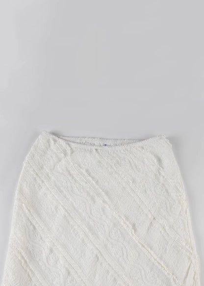 High White Summer Art Side Lace Skirts Open Waist