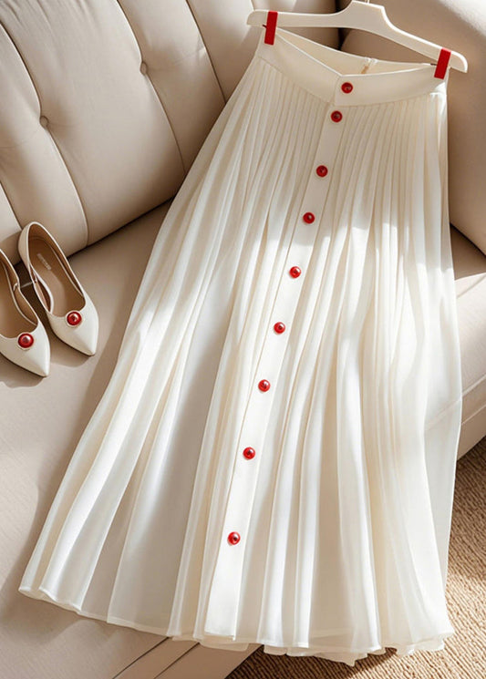 High Summer Waist White Skirt Pleated Art Solid