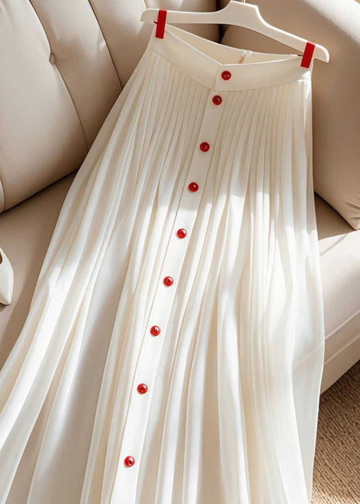 High Summer Waist White Skirt Pleated Art Solid
