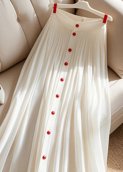 High Summer Waist White Skirt Pleated Art Solid