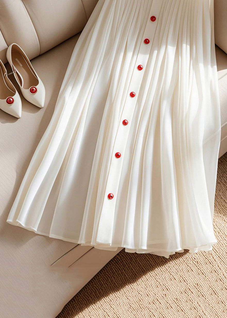 High Summer Waist White Skirt Pleated Art Solid