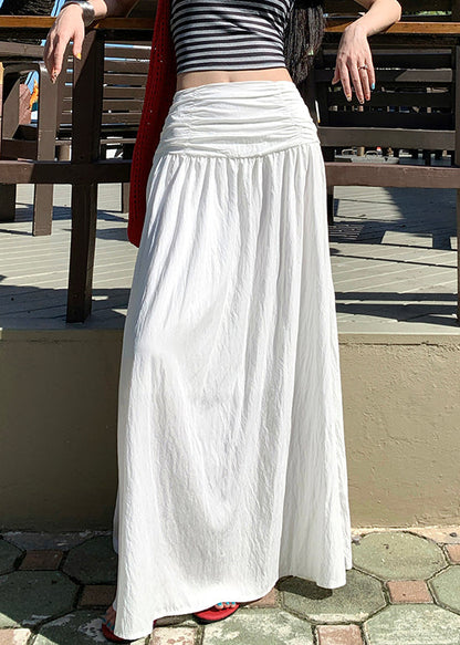 Solid Wrinkled Art Summer Cotton Skirts White