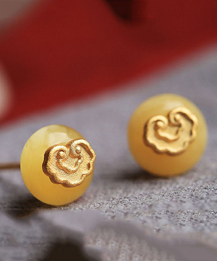 Art Yellow Ancient Gold Beeswax Lock Of Good Wishes Stud Earrings TX001